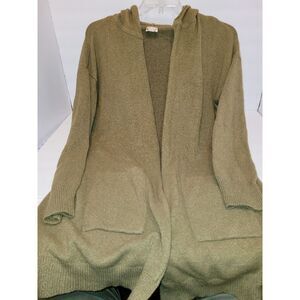 Hem & Thread long green cardigan‎ sweater with hood, size L